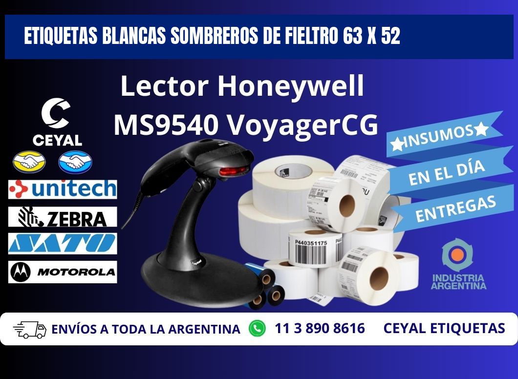 ETIQUETAS BLANCAS SOMBREROS DE FIELTRO 63 x 52