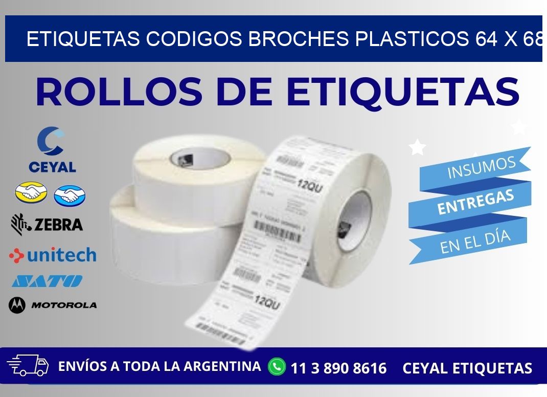 ETIQUETAS CODIGOS BROCHES PLASTICOS 64 x 68