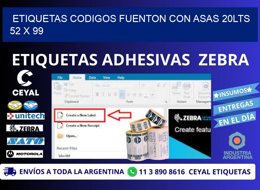 ETIQUETAS CODIGOS FUENTON CON ASAS 20LTS 52 x 99