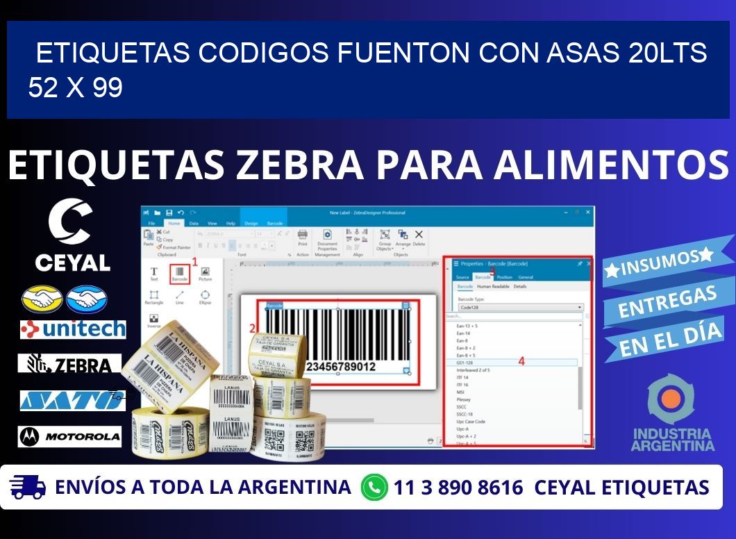 ETIQUETAS CODIGOS FUENTON CON ASAS 20LTS 52 x 99