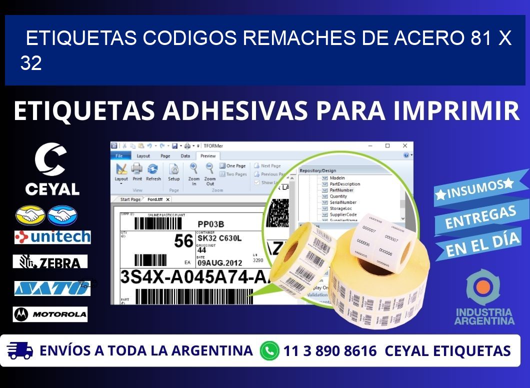 ETIQUETAS CODIGOS REMACHES DE ACERO 81 x 32