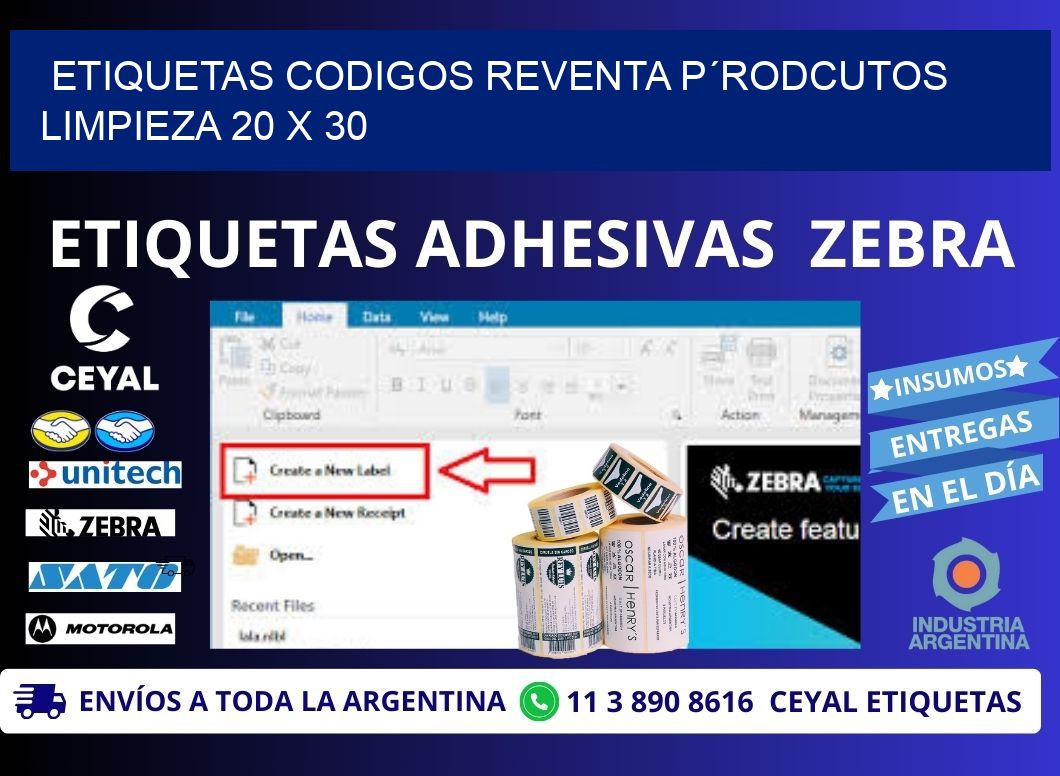 ETIQUETAS CODIGOS REVENTA P´RODCUTOS LIMPIEZA 20 x 30