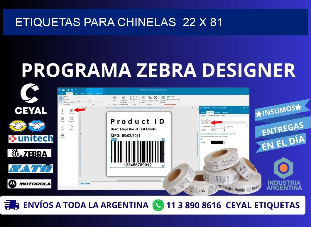 ETIQUETAS PARA CHINELAS  22 x 81