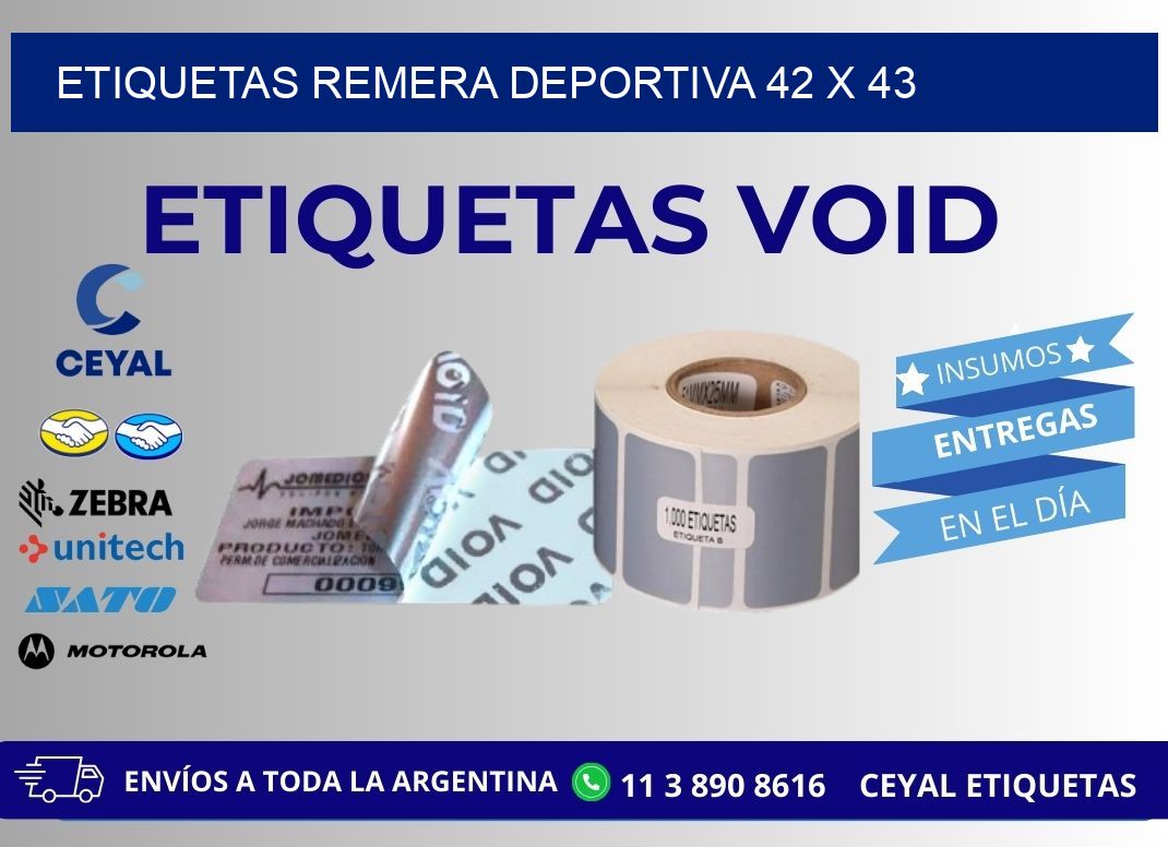 ETIQUETAS REMERA DEPORTIVA 42 x 43