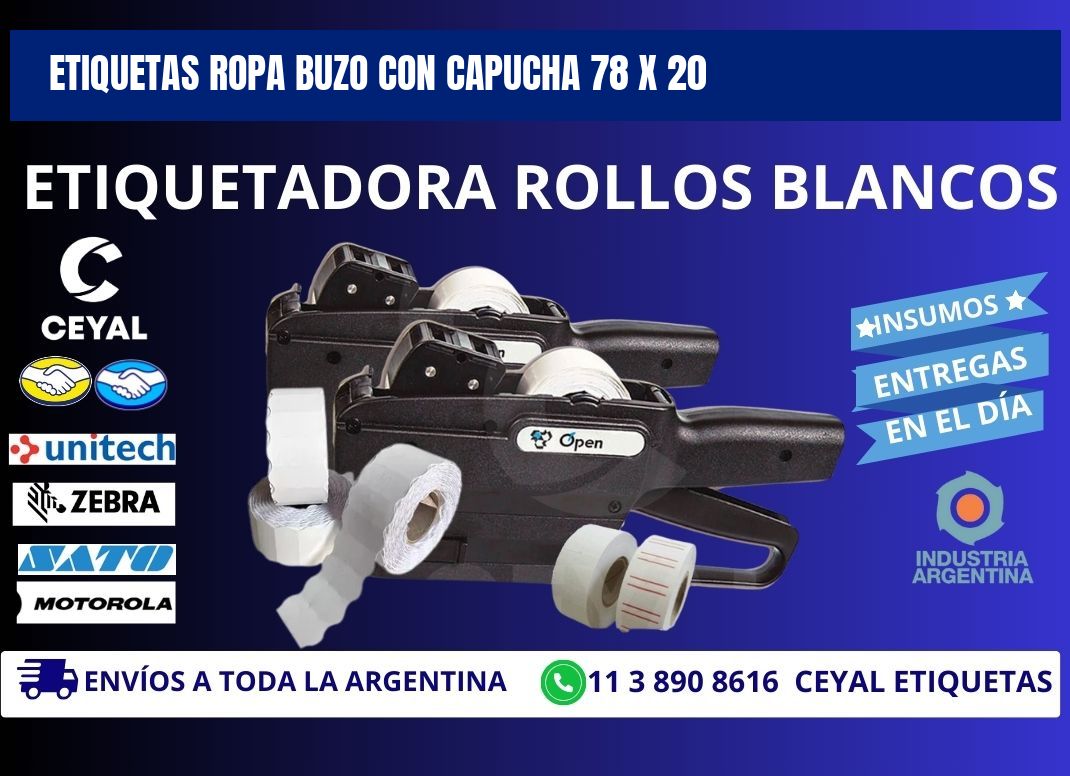 ETIQUETAS ROPA BUZO CON CAPUCHA 78 x 20