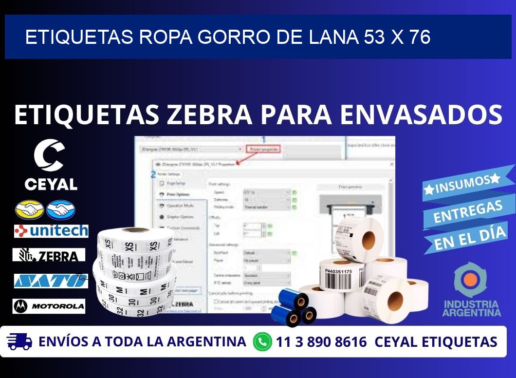 ETIQUETAS ROPA GORRO DE LANA 53 x 76