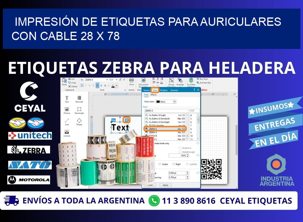 IMPRESIÓN DE ETIQUETAS PARA AURICULARES CON CABLE 28 x 78