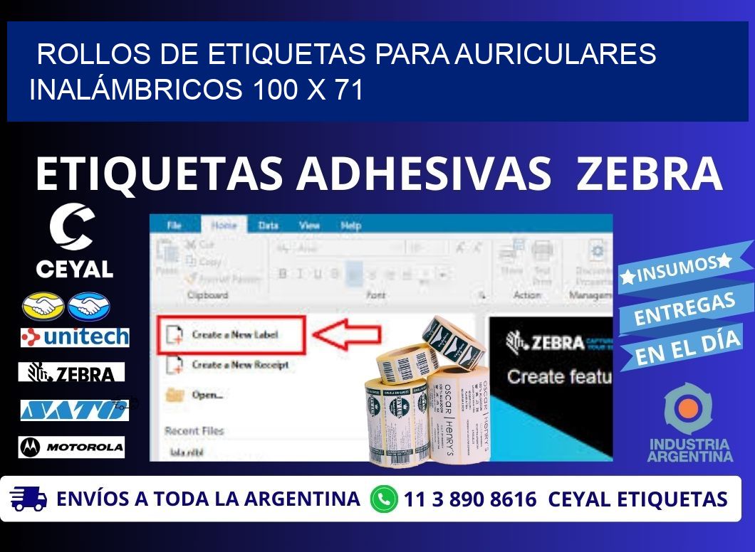 ROLLOS DE ETIQUETAS PARA AURICULARES INALÁMBRICOS 100 x 71