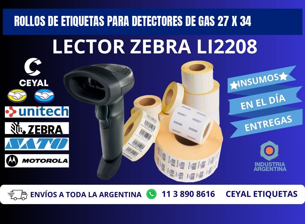 ROLLOS DE ETIQUETAS PARA DETECTORES DE GAS 27 x 34