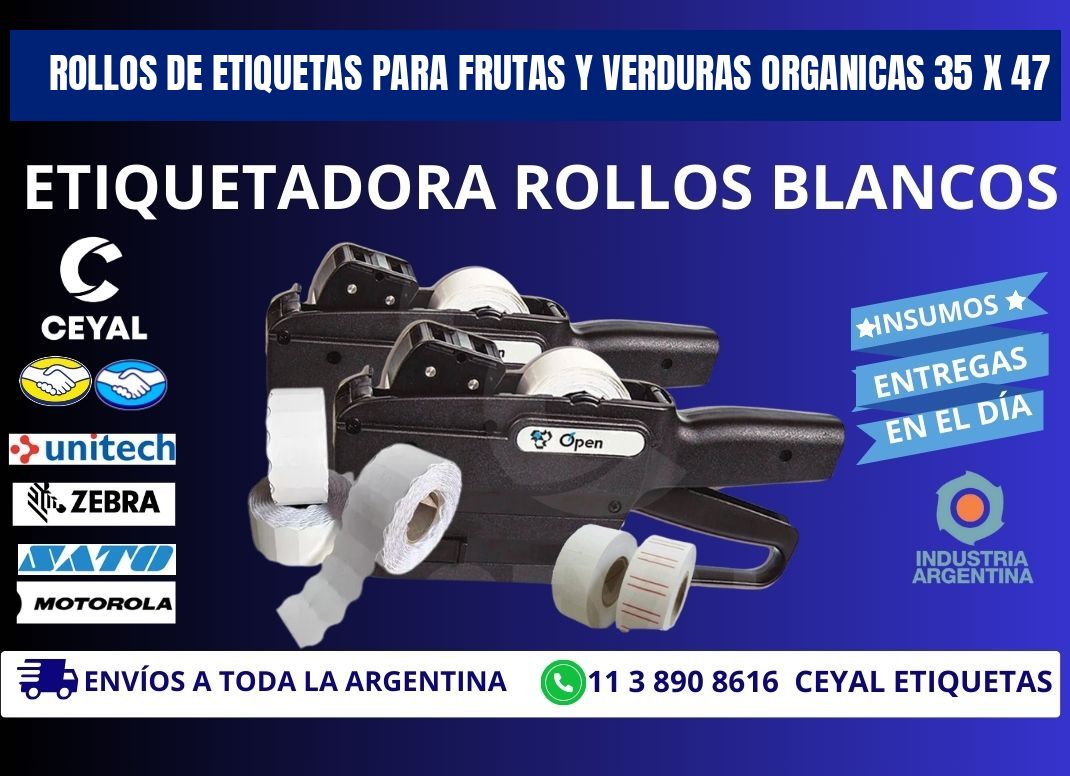 ROLLOS DE ETIQUETAS PARA FRUTAS Y VERDURAS ORGANICAS 35 x 47