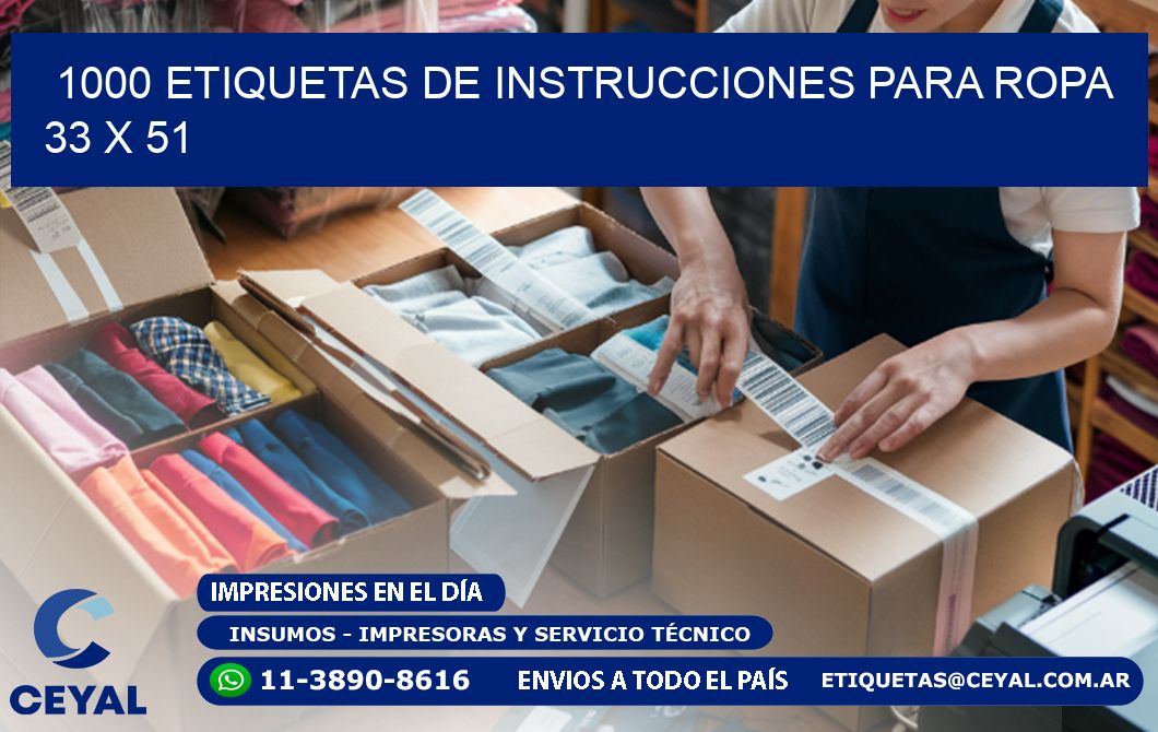 1000 ETIQUETAS DE INSTRUCCIONES PARA ROPA 33 x 51