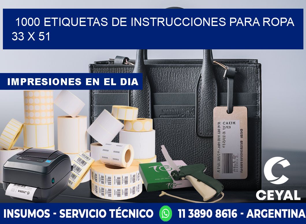 1000 ETIQUETAS DE INSTRUCCIONES PARA ROPA 33 x 51