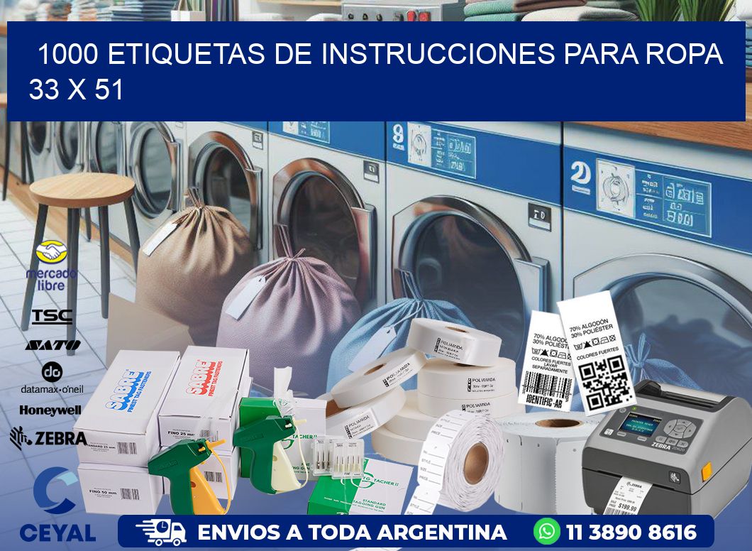 1000 ETIQUETAS DE INSTRUCCIONES PARA ROPA 33 x 51
