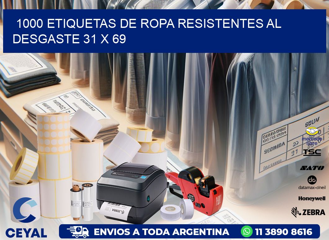 1000 ETIQUETAS DE ROPA RESISTENTES AL DESGASTE 31 x 69
