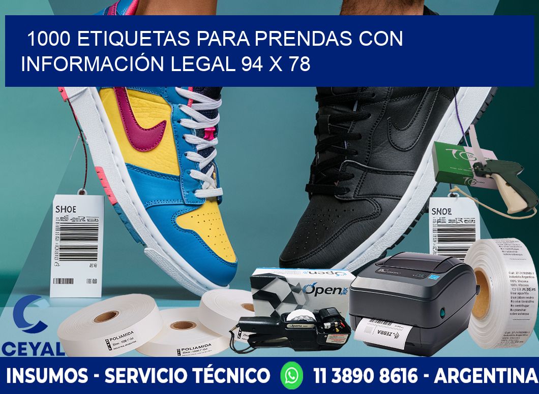 1000 ETIQUETAS PARA PRENDAS CON INFORMACIÓN LEGAL 94 x 78