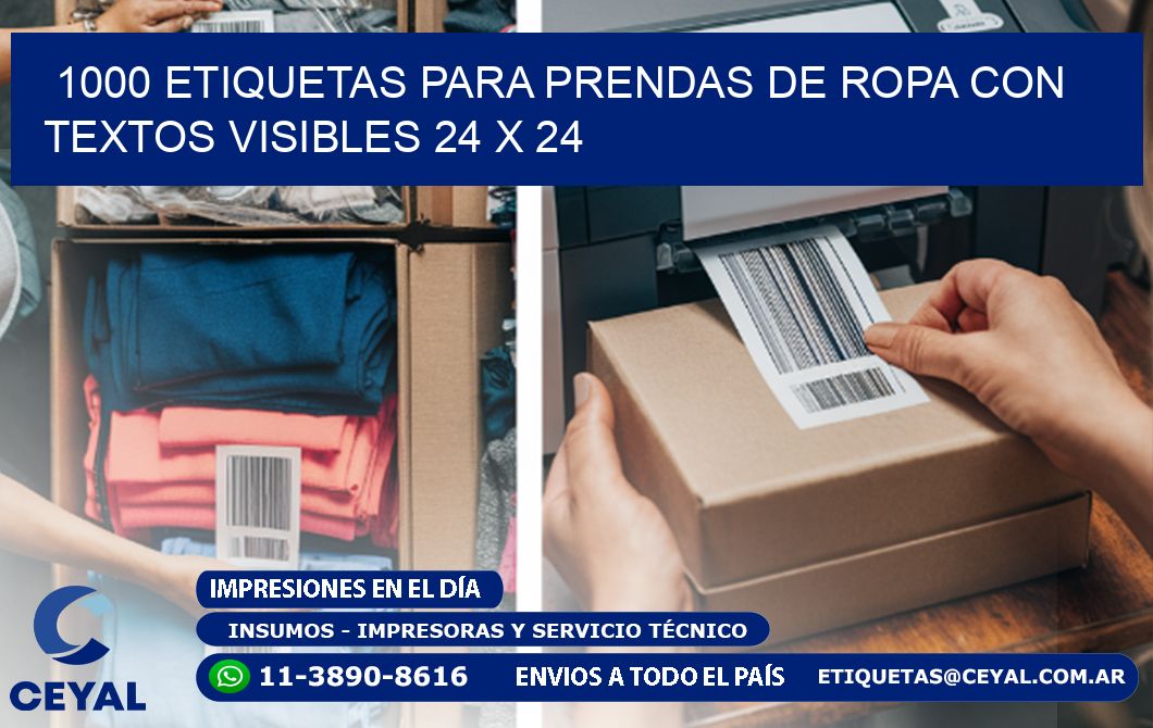 1000 ETIQUETAS PARA PRENDAS DE ROPA CON TEXTOS VISIBLES 24 x 24