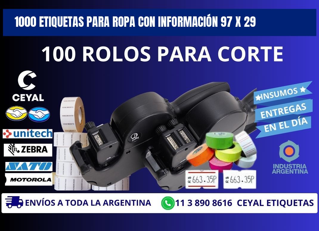 1000 ETIQUETAS PARA ROPA CON INFORMACIÓN 97 x 29