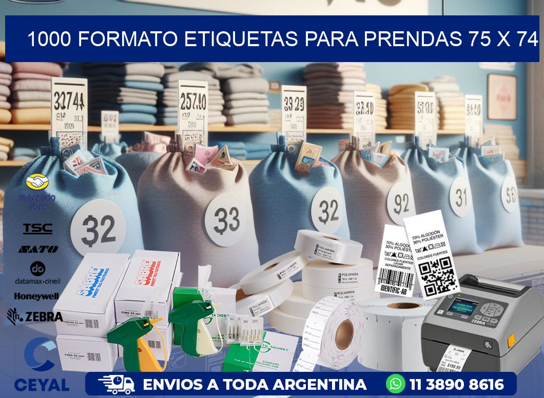 1000 FORMATO ETIQUETAS PARA PRENDAS 75 x 74