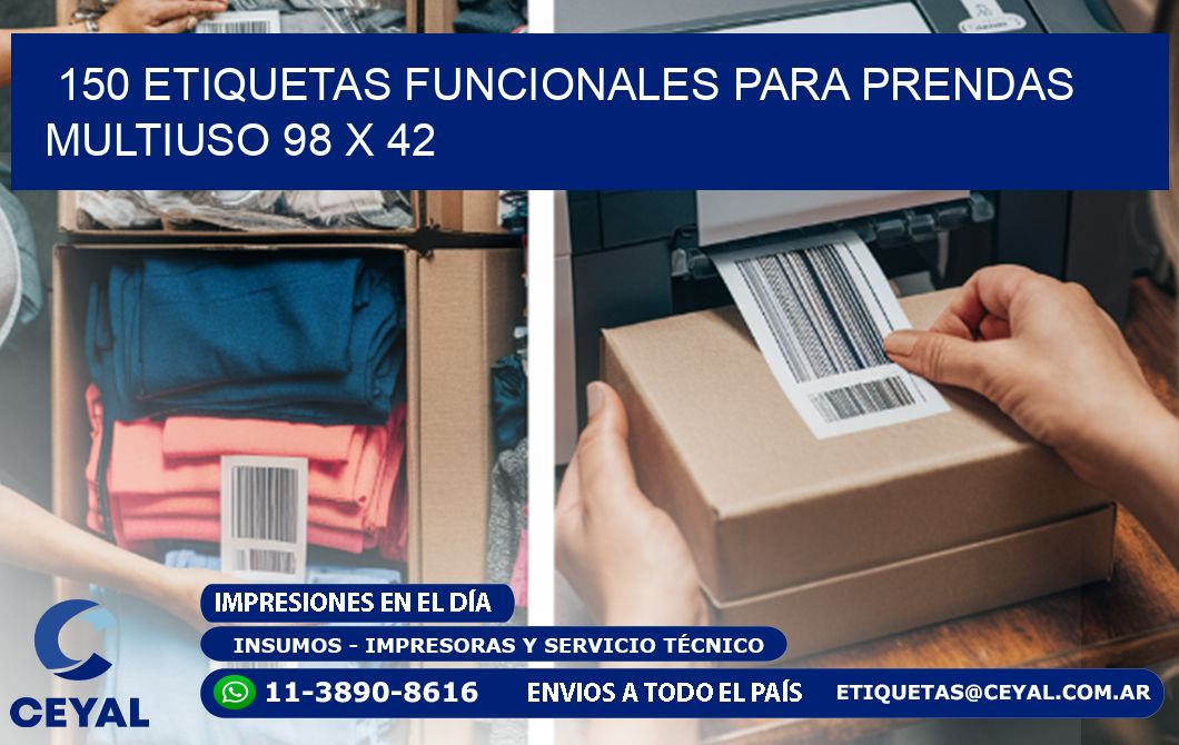 150 ETIQUETAS FUNCIONALES PARA PRENDAS MULTIUSO 98 x 42