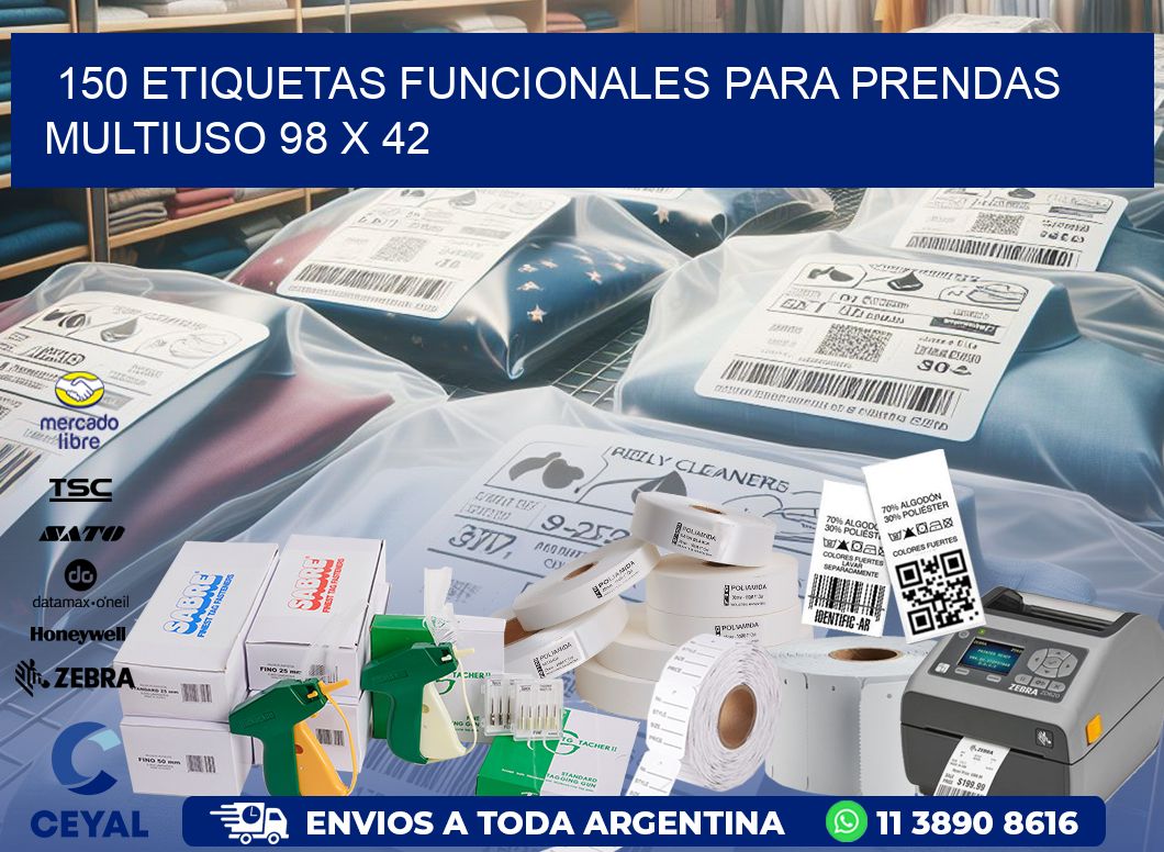 150 ETIQUETAS FUNCIONALES PARA PRENDAS MULTIUSO 98 x 42