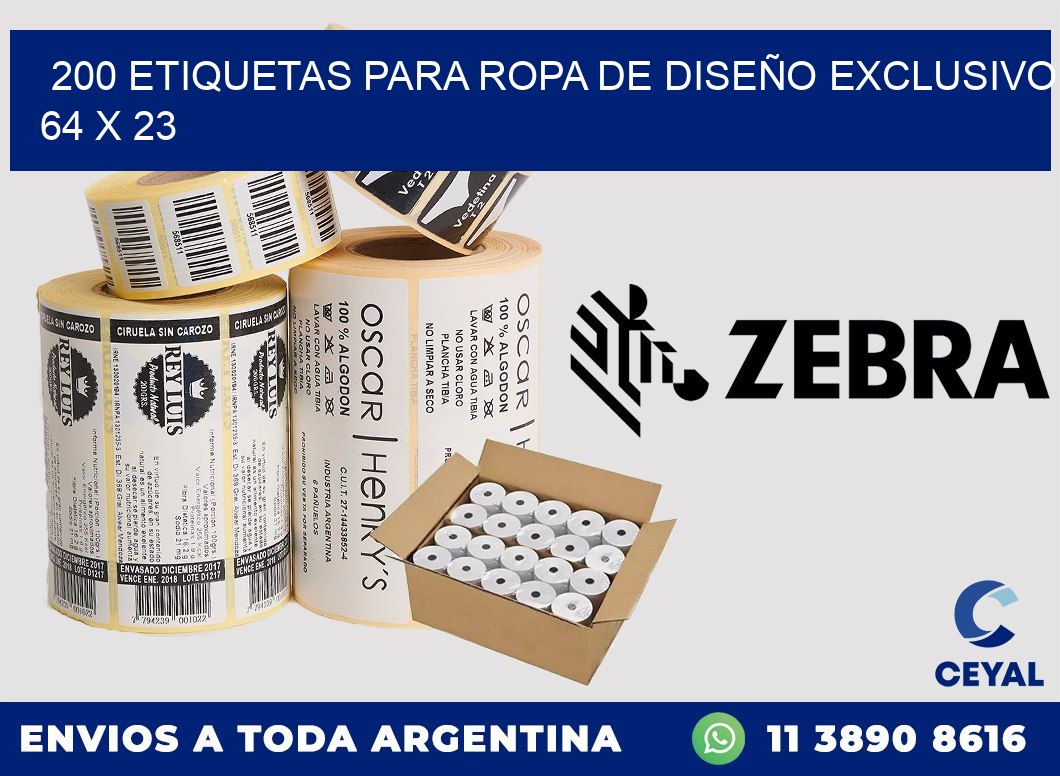 200 ETIQUETAS PARA ROPA DE DISEÑO EXCLUSIVO 64 x 23