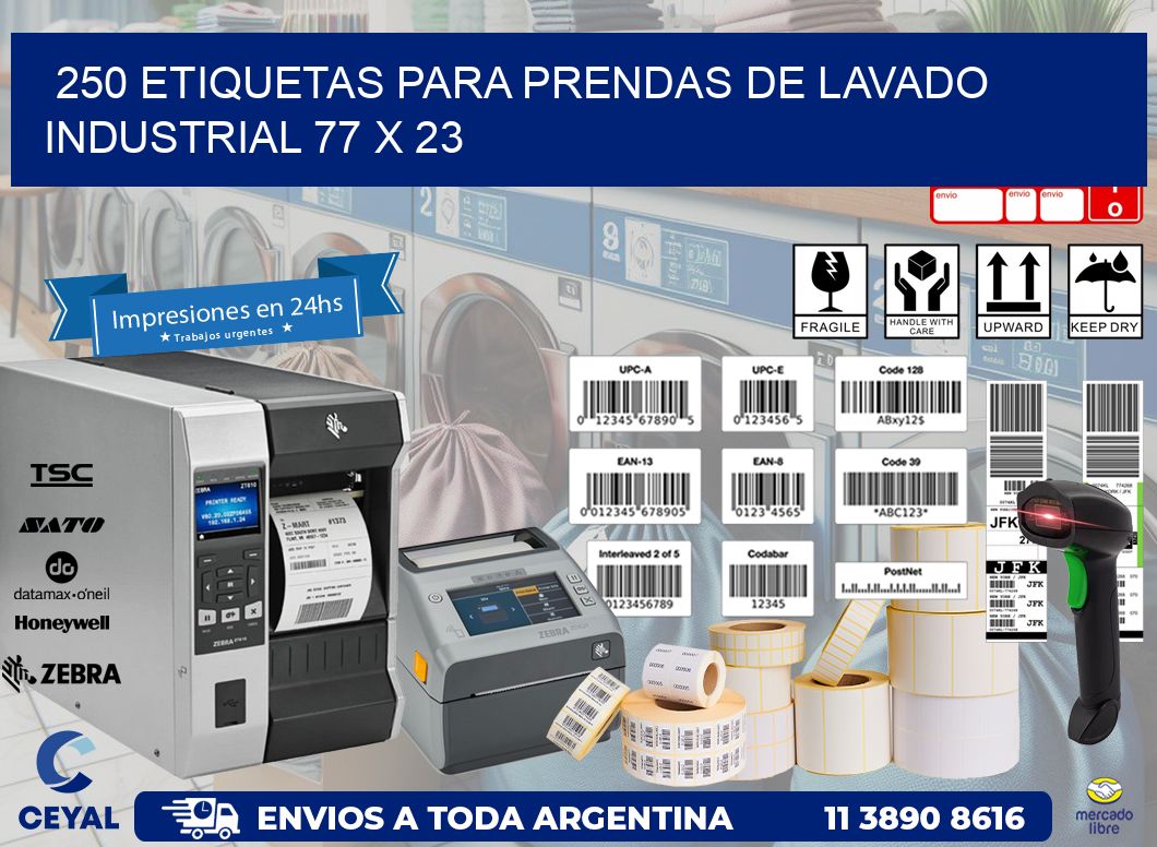 250 ETIQUETAS PARA PRENDAS DE LAVADO INDUSTRIAL 77 x 23
