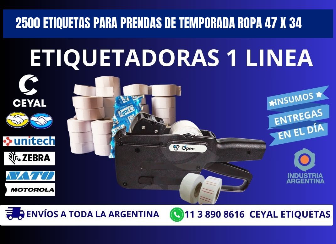 2500 ETIQUETAS PARA PRENDAS DE TEMPORADA ROPA 47 x 34
