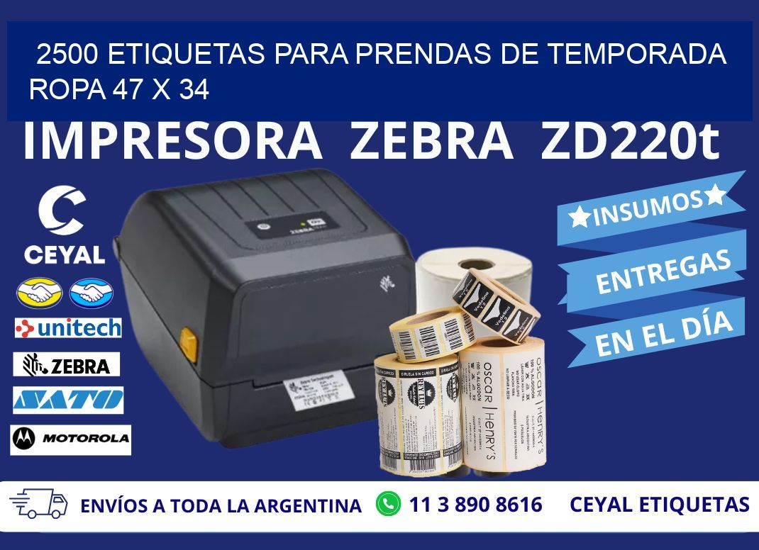 2500 ETIQUETAS PARA PRENDAS DE TEMPORADA ROPA 47 x 34