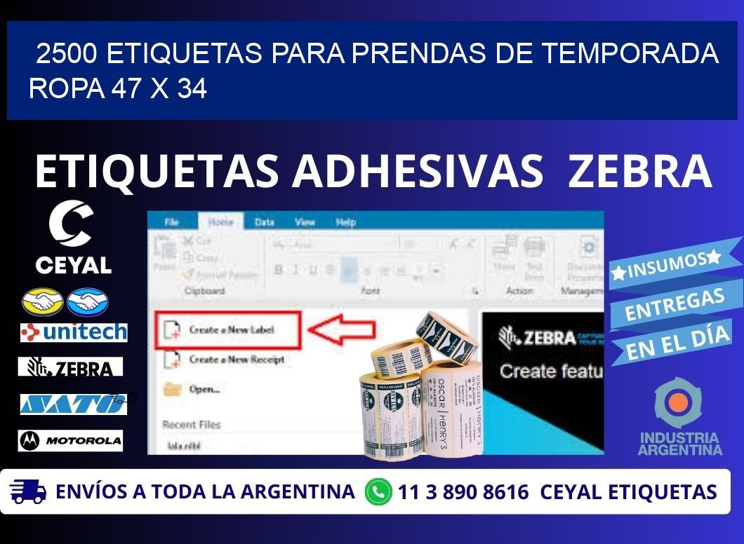 2500 ETIQUETAS PARA PRENDAS DE TEMPORADA ROPA 47 x 34