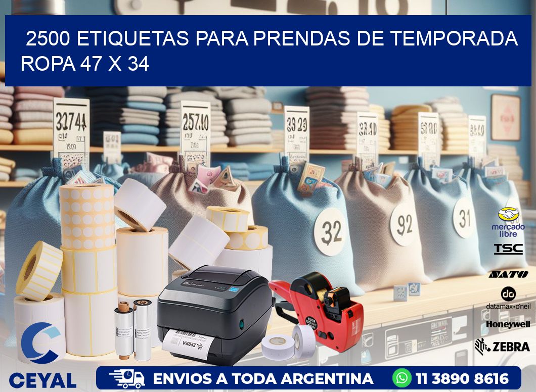 2500 ETIQUETAS PARA PRENDAS DE TEMPORADA ROPA 47 x 34