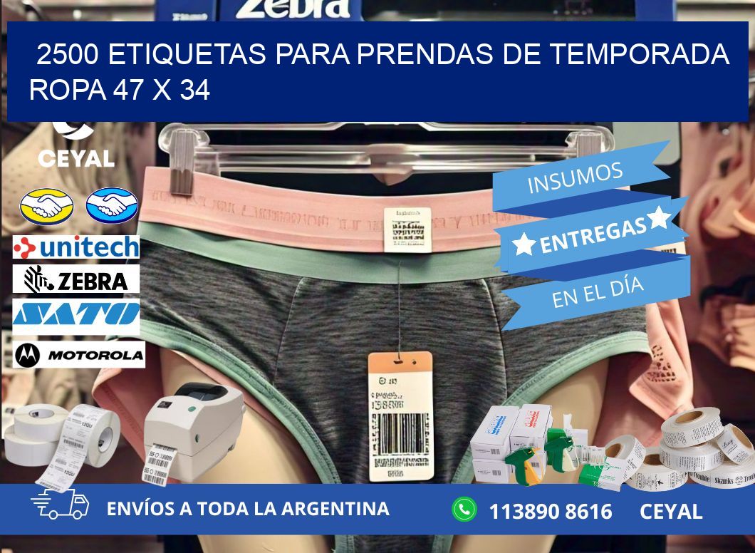 2500 ETIQUETAS PARA PRENDAS DE TEMPORADA ROPA 47 x 34