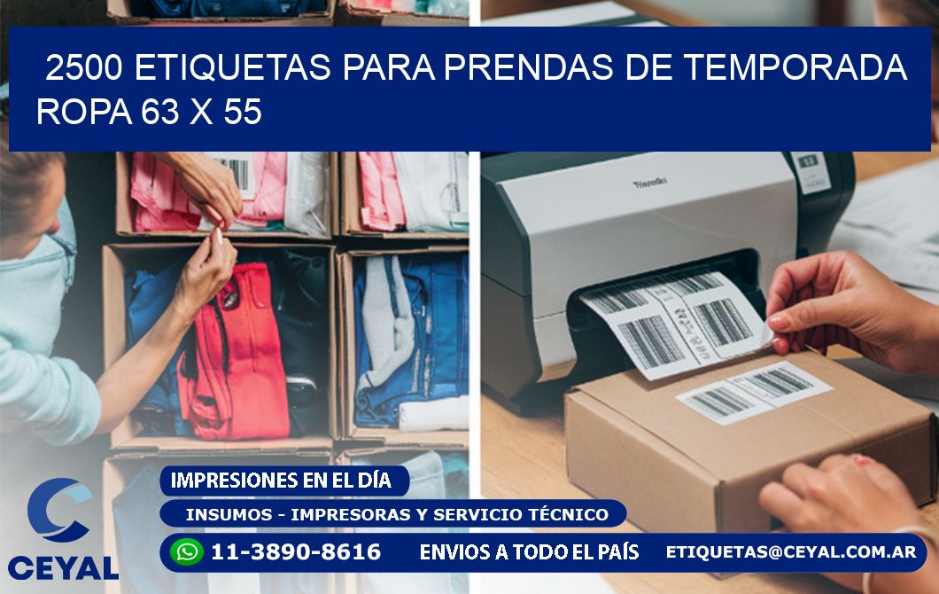 2500 ETIQUETAS PARA PRENDAS DE TEMPORADA ROPA 63 x 55
