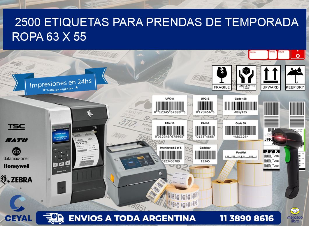 2500 ETIQUETAS PARA PRENDAS DE TEMPORADA ROPA 63 x 55