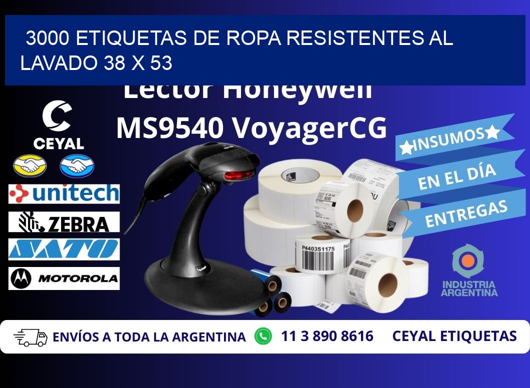 3000 ETIQUETAS DE ROPA RESISTENTES AL LAVADO 38 x 53