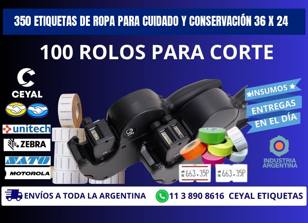 350 ETIQUETAS DE ROPA PARA CUIDADO Y CONSERVACIÓN 36 x 24