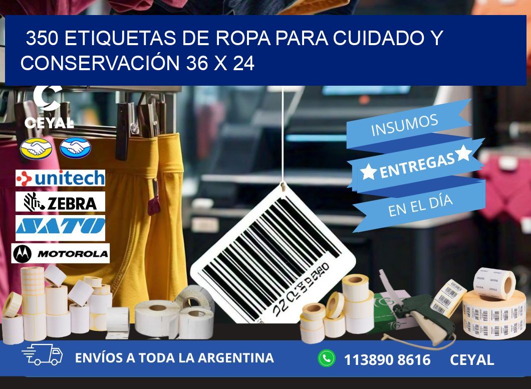 350 ETIQUETAS DE ROPA PARA CUIDADO Y CONSERVACIÓN 36 x 24