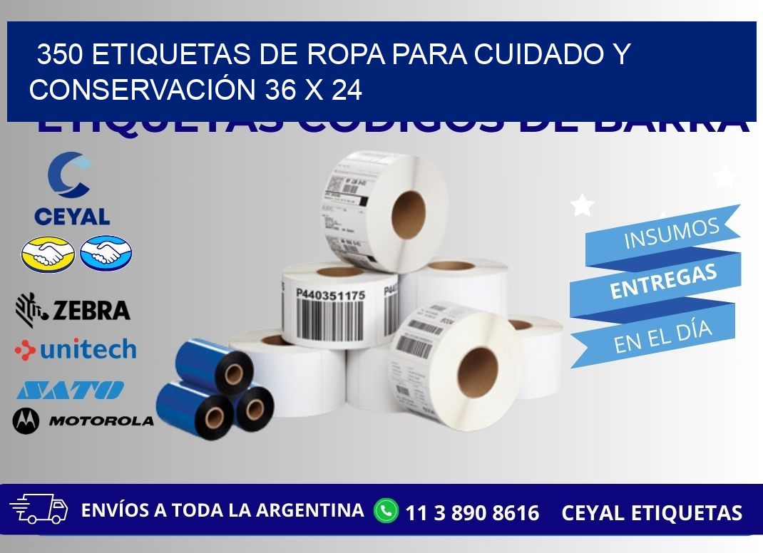 350 ETIQUETAS DE ROPA PARA CUIDADO Y CONSERVACIÓN 36 x 24