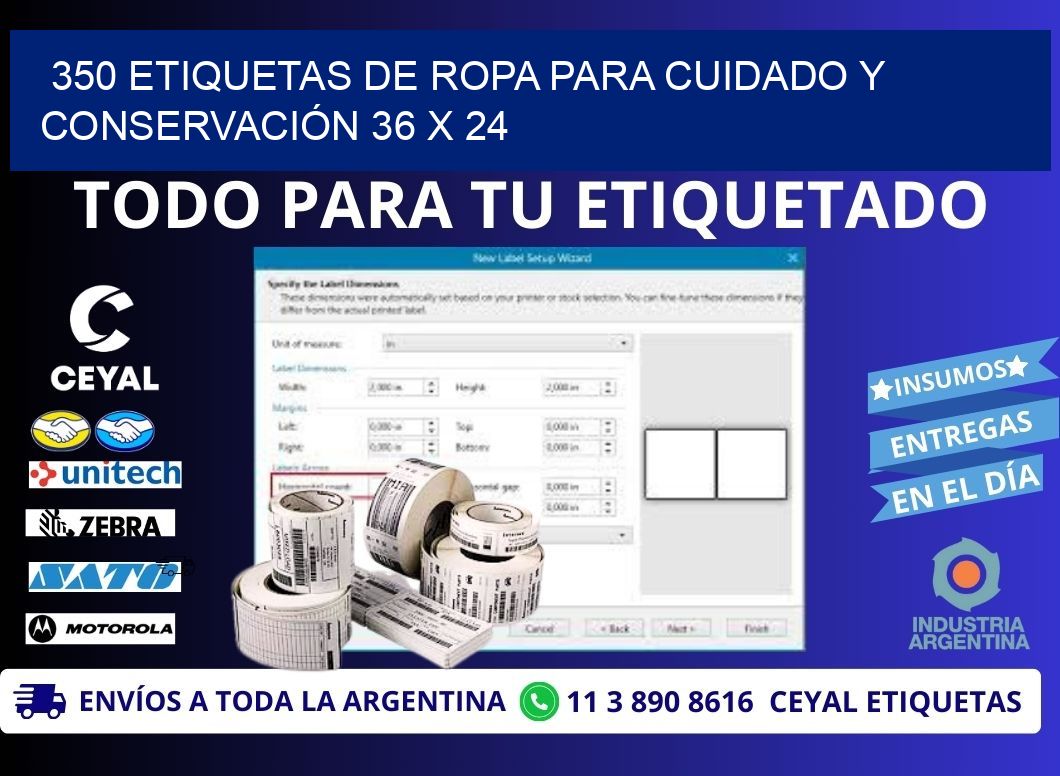 350 ETIQUETAS DE ROPA PARA CUIDADO Y CONSERVACIÓN 36 x 24
