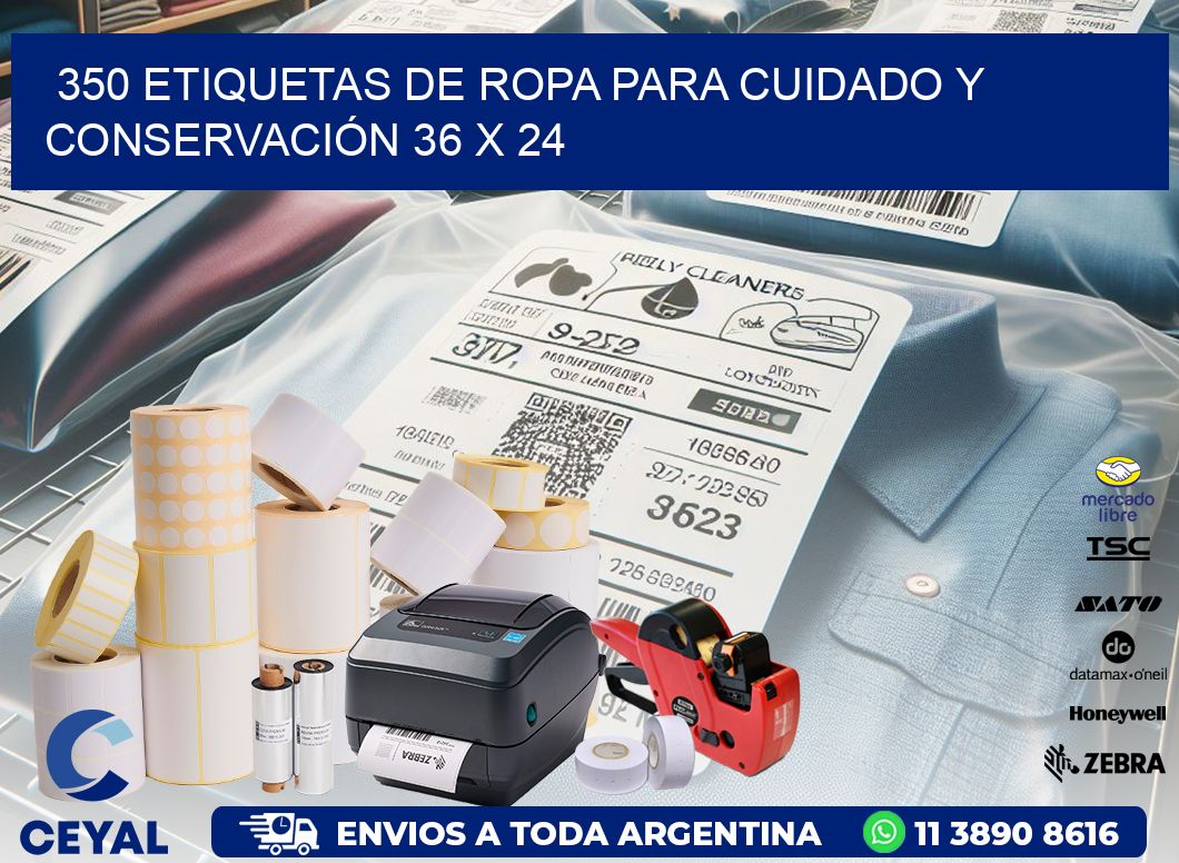 350 ETIQUETAS DE ROPA PARA CUIDADO Y CONSERVACIÓN 36 x 24