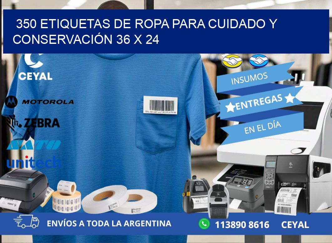 350 ETIQUETAS DE ROPA PARA CUIDADO Y CONSERVACIÓN 36 x 24