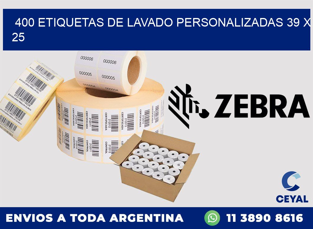 400 ETIQUETAS DE LAVADO PERSONALIZADAS 39 x 25