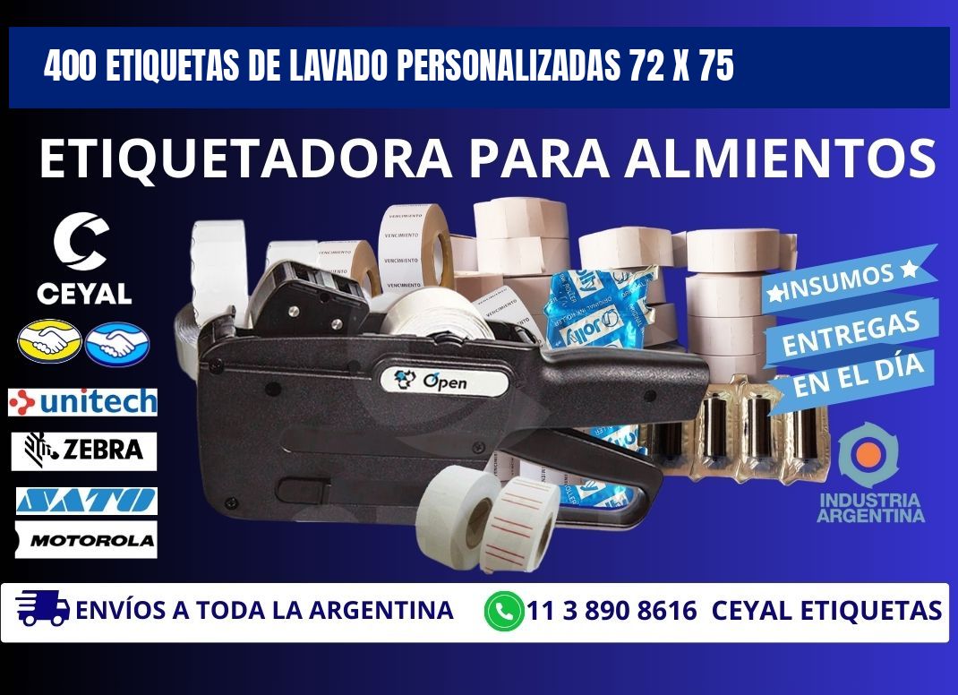 400 ETIQUETAS DE LAVADO PERSONALIZADAS 72 x 75