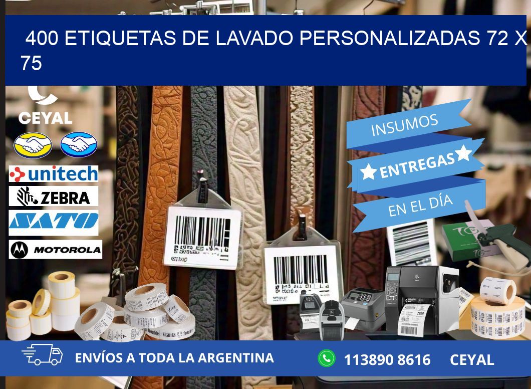 400 ETIQUETAS DE LAVADO PERSONALIZADAS 72 x 75