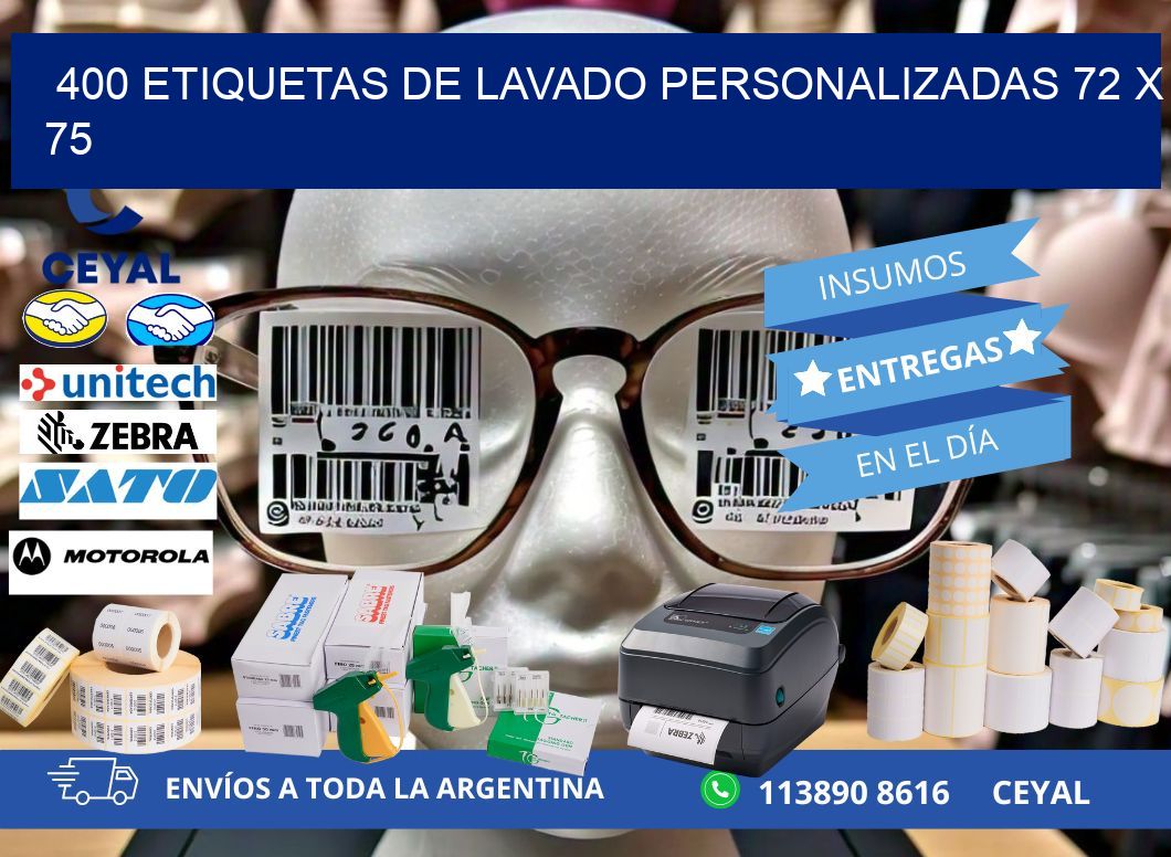 400 ETIQUETAS DE LAVADO PERSONALIZADAS 72 x 75