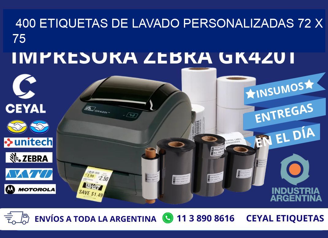 400 ETIQUETAS DE LAVADO PERSONALIZADAS 72 x 75