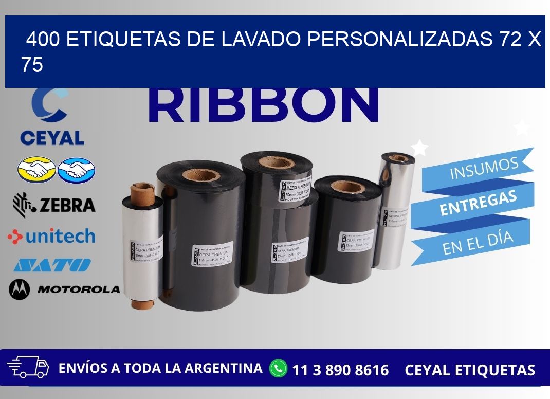 400 ETIQUETAS DE LAVADO PERSONALIZADAS 72 x 75