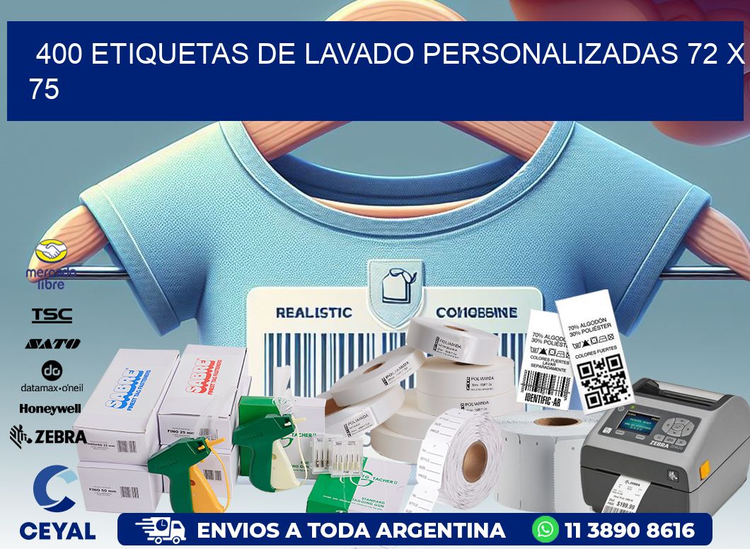 400 ETIQUETAS DE LAVADO PERSONALIZADAS 72 x 75