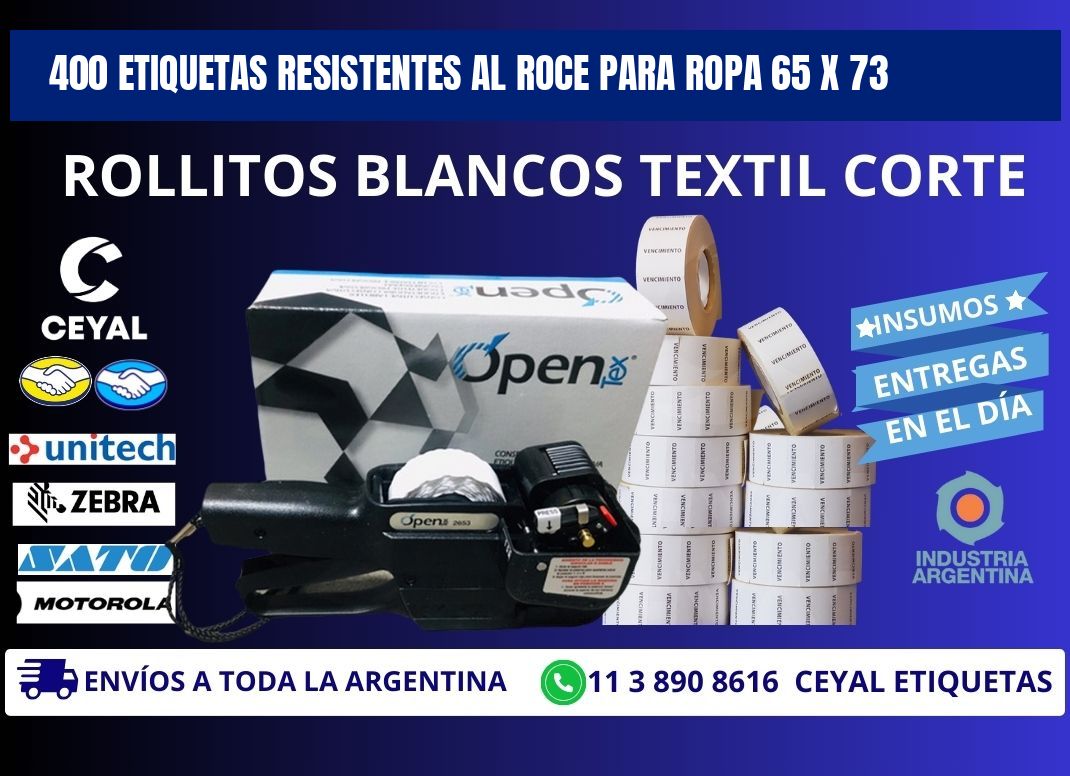 400 ETIQUETAS RESISTENTES AL ROCE PARA ROPA 65 x 73
