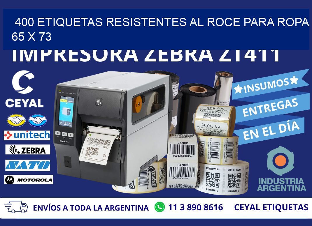 400 ETIQUETAS RESISTENTES AL ROCE PARA ROPA 65 x 73