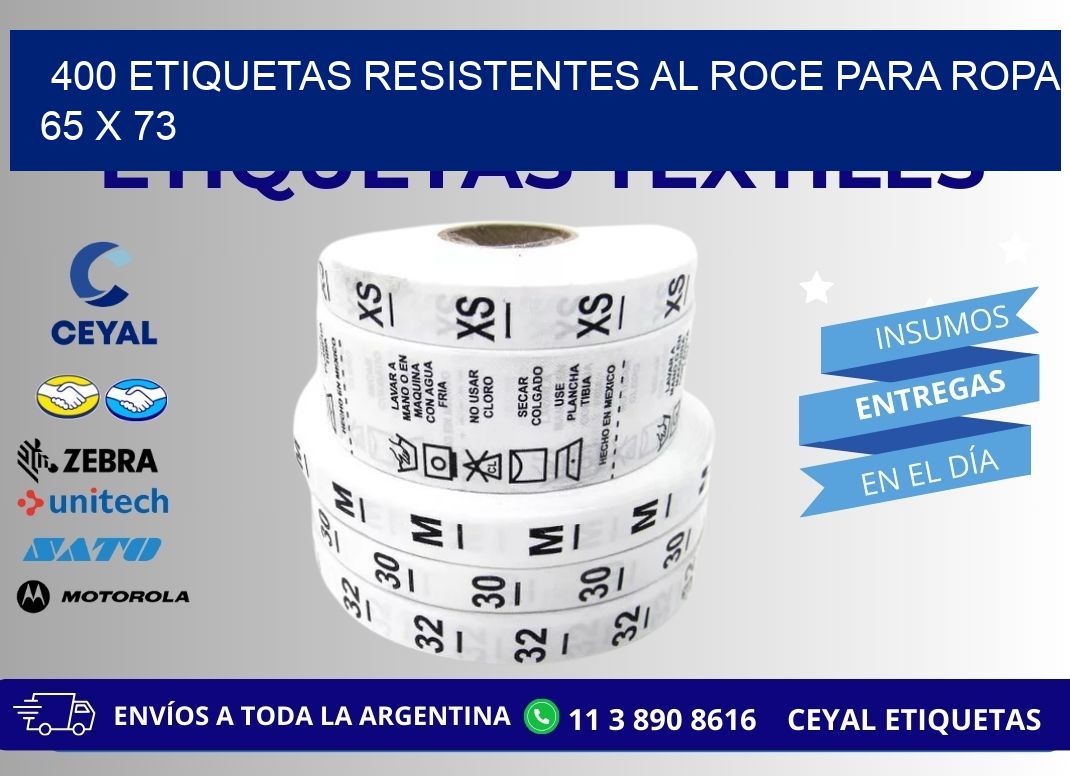 400 ETIQUETAS RESISTENTES AL ROCE PARA ROPA 65 x 73